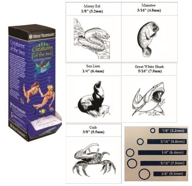 Creatures Of The Sea Elastics, Heavy, Braces Rubber Bands, Orthodontic